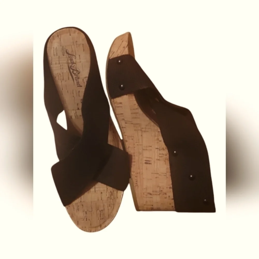 Lucky Brand Womens Miller Wedge Platform Slip On Cork Black  Sandals 9M /39